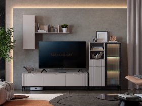 Модульная гостиная Рич (кашемир/фрапучино матовый/черный) в Нижнем Куранахе - nizhnij-kuranah.mebel-nsk.ru | фото