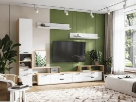 Модульная стенка Санса (дуб сонома/белый) в Нижнем Куранахе - nizhnij-kuranah.mebel-nsk.ru | фото