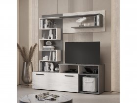 Стенка Евро (графит/дуб крафт белый) в Нижнем Куранахе - nizhnij-kuranah.mebel-nsk.ru | фото